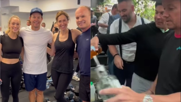 Tijdens een verrassingsbezoek aan Toronto gaat Mark Wahlberg naar de sportschool en serveert drankjes
