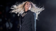 FILE - Beyonce performs at a Get Out the Vote concert for Democratic presidential candidate Hillary Clinton at the Wolstein Center in Cleveland, Ohio, Nov. 4, 2016. Beyoncé shined the brightest in a city full of Hollywood stars during the second night of her epic Renaissance Tour show on Saturday night, Sept 2, 2023. (AP Photo/Andrew Harnik, File)