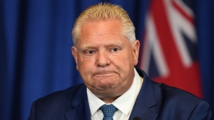 Ontario Premier Doug Ford speaks to journalists at the Queens Park Legislature in Toronto on Tuesday, September 5, 2023. Ontario will review the Greenbelt land swaps that two provincial watchdogs have said was rushed and flawed, Ford said Tuesday. THE CANADIAN PRESS/Chris Young