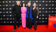 Original cast members of Mr. Dressup (from left): Jim Parker, Alyson Court, Susan Marcus and Nina Keogh are photographed on the red carpet for the feature documentary film 'Mr: Dressup: The Magic of Make-Believe' during the Toronto International Film Festival, Saturday, September 9, 2023. THE CANADIAN PRESS/Christopher Katsarov 