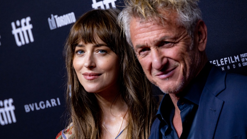 Dakota Johnson, left and Sean Penn attend the premiere of "Daddio" at the TIFF Bell Lightbox during the Toronto International Film Festival, Sunday, Sept. 10, 2023, in Toronto. (Photo by Joel C Ryan/Invision/AP)
