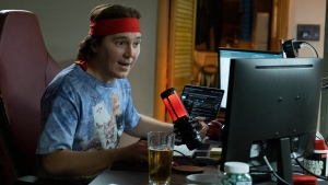 This image released by Sony Pictures shows Paul Dano as Keith Gill in a scene from "Dumb Money." (Claire Folger/Sony Pictures via AP)