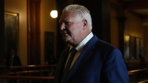 Ontario Premier Doug Ford leaves his office to speak to journalists at the Queen's Park Legislature in Toronto on Tuesday, September 5, 2023. Ontario will review the Greenbelt land swaps that two provincial watchdogs have said was rushed and flawed, Ford said Tuesday. THE CANADIAN PRESS/Chris Young