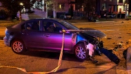 The scene of a 6-car crash in Etobicoke Wednesday night can be seen above.
