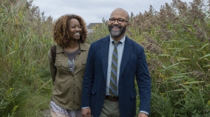 This image released by MGM shows Erika Alexander, left, and Jeffrey Wright in a scene from "American Fiction." (Claire Folger/MGM-Orion Releasing via AP)