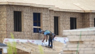 Canada Mortgage and Housing Corp. says the annual pace of housing starts in Canada edged down one per cent in August compared with July. New homes are constructed in Ottawa on Monday, Aug. 14, 2023. THE CANADIAN PRESS/Sean Kilpatrick