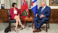 Toronto Mayor Olivia Chow meets with Ontario Premier Doug Ford at the Queens Park Legislature in Toronto on Monday, Sept. 18, 2023.THE CANADIAN PRESS/Chris Young 