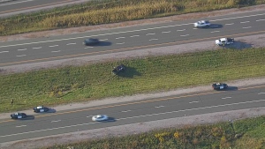 Police are on the scene of a serious collision on Highway 407 in Oshawa. (Chopper 24)