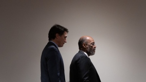 Prime Minister Justin Trudeau walks with Haitian Prime Minister Ariel Henry to an event focusing on Haiti at the United Nations, Thursday, Sept. 21, 2023 in New York. THE CANADIAN PRESS/Adrian Wyld

