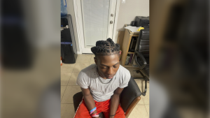 In this photo provided by Darresha George, her son Darryl George, 17, a junior at Barbers Hill High School in Mont Belvieu, Texas, sits for a photo showing his locs, at the family's home, Sept. 10, 2023. The same week a state law went into effect prohibiting discrimination on the basis of hair, George was suspended because his locs did not comply with the district's dress code. (Darresha George via AP)