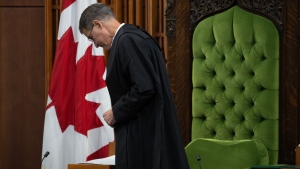 Speaker of the House of Commons Anthony Rota leaves the Speakers Chair after announcing he will step down as speaker in the House of Commons, Tuesday, September 26, 2023 in Ottawa. THE CANADIAN PRESS/Adrian Wyld