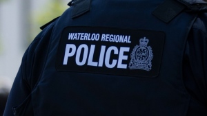 A Waterloo Regional Police officer is seen in Waterloo, Ontario on Thursday, June 29, 2023. (THE CANADIAN PRESS/Nicole Osborne)