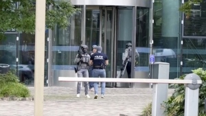 Emergency services attend to the scene at Erasmus Medical Center, Rotterdam, the Netherlands, Thursday Sept. 28, 2023. Police in the Netherlands say that people have been killed in two shootings in the Dutch port city of Rotterdam, one at a university hospital and one at a nearby home. (AP Photo) 