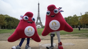 The mascots of the Paris 2024 Olympic, left, and Paralympic Games pose next to the Eiffel Tower in Paris, Monday, Aug. 28, 2023. The Canadian Paralympic Committee disagrees with the International Paralympic Committee's decision to allow Russian and Belarusian athletes to compete as neutrals in next summer's Paralympic Games in Paris. THE CANADIAN PRESS/AP/Michel Euler