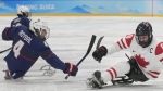 Canada's para hockey team scored a pair of third-period goals in a 2-1 win over Czechia to start the International Para Hockey Cup in Ostrava, Czechia on Monday. Tyler McGregor, right, of Canada and Brody Roybal of the United States battle for the puck during their para ice hockey finals match at the 2022 Winter Paralympics on March 13, 2022, in Beijing. THE CANADIAN PRESS/AP-Dita Alangkara