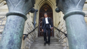 Anthony Rota leaves the speakers entrance of West Block after announcing his resignation as Speaker of House of Commons on Parliament Hill in Ottawa on September 26, 2023. THE CANADIAN PRESS/Sean Kilpatrick
