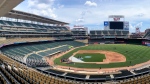 The Minnesota Twins take baseball batting practice at Target Field, Saturday, July 4, 2020, in Minneapolis. (Anthony Souffle/Star Tribune via AP)
