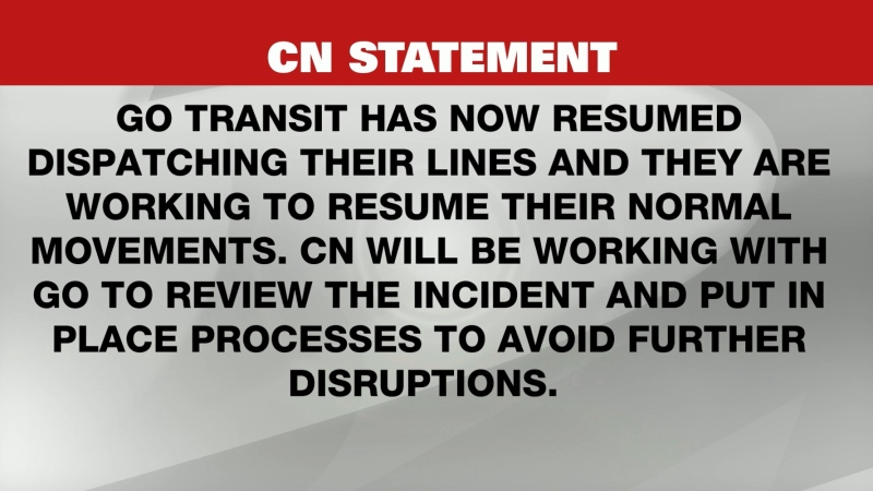 CN issues statement after internet outage halts GO train service for hurs on Oct. 3. 