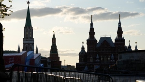 FILE - A view the Red Square with the Historical Museum, right, and the Kremlin Towers in background in Moscow, Russia, on April 29, 2023. (AP Photo/Alexander Zemlianichenko, File)