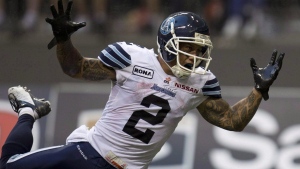 Chad Owens is going out as a Toronto Argonaut. Owens reacts to missing a pass in the end zone during second half CFL football action against the B.C. Lions in Vancouver, B.C., Saturday, Sept. 15, 2012. THE CANADIAN PRESS/Jonathan Hayward