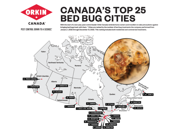 Orkin Canada bed bugs map