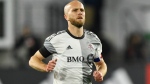 FILE - Toronto FC midfielder Michael Bradley in action during the first half of an MLS soccer match against D.C. United, Saturday, Feb. 25, 2023, in Washington. Toronto FC announced Tuesday, Oct. 17. 2023, that Bradley, a former U.S. captain, will retire from soccer at age 36 after Toronto's season finale this weekend. (AP Photo/Terrance Williams, File)