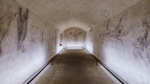Delicate charcoal drawings that some experts have attributed to Michelangelo are seen on the walls of a room used to store coal until 1955 inside Florence's Medici Chapel, in central Italy, Tuesday, Oct. 31, 2023. The long-hidden 10-meters by 3-meters space was discovered in 1975 sparkling a fierce debate over Michelangelos' attribution. Officials decided to open the room to the public on a limited basis to protect the works. Starting Nov. 15, up to 100 visitors will be granted access each week by reservation, four at a time, spending a maximum of 15 minutes inside the space. (Francesco Fanfani via AP, HO)