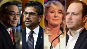 Ontario Liberal Party leadership hopefuls (left to right) Ted Hsu, Yasir Naqvi, Bonnie Crombie and Nathaniel Erskine-Smith are seen in a composite image of four photographs respectively taken in Toronto, on Friday, Sept. 30, 2022; in Ottawa on Friday, Dec. 9, 2022; in Mississauga, Ont. on Wednesday, June 14, 2023; in Ottawa on Tuesday, Nov. 15, 2022. THE CANADIAN PRESS/Sean Kilpatrick, Justin Tang, Chris Young, Patrick Doyle