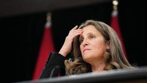 Deputy Prime Minister and Minister of Finance Chrystia Freeland holds a press conference in Ottawa on Tuesday, Oct. 31, 2023. THE CANADIAN PRESS/Sean Kilpatrick