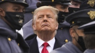 FILE - Surrounded by Army cadets, former U.S. President Donald Trump watches the first half of the 121st Army-Navy Football Game, Dec. 12, 2020, in West Point, N.Y. When New York's Adult Survivors Act expired on Friday, Nov. 24, 2023, more than 3,700 legal claims had been filed, with many of the last few coming against big-name celebrities and a handful of politicians, such as Trump. (AP Photo/Andrew Harnik, File)