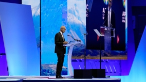 Microsoft CEO Satya Nadella speaks during the APEC CEO Summit, Wednesday, Nov. 15, 2023, in San Francisco. Tech executives at Microsoft and Amazon have dropped out of an upcoming software conference after at least one of the women on the agenda turned out to be fake. (AP Photo/Eric Risberg)