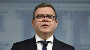 Finland's Prime Minister Petteri Orpo speaks during a press conference in Helsinki, on Tuesday, Nov. 28, 2023. Finland will close its last remaining road border with Russia due to concerns over migration, Orpo said Tuesday, accusing Moscow of undermining Finland's national security. (Vesa Moilanen/Lehtikuva via AP)