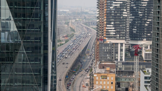FILE - The Gardiner Expressway is seen with heavy traffic on Wednesday, June 28, 2023. THE CANADIAN PRESS/Andrew Lahodynskyj 