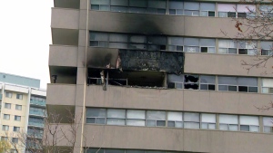 Fire broke out in a fifth floor unit of a highrise in North York on Wednesday, Nov. 29, 2023.