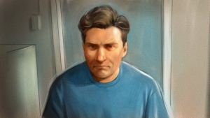 Paul Bernardo is shown in this courtroom sketch during Ontario court proceedings via video link in Napanee, Ont., on October 5, 2018. The childhood friends of Kristen French says they were forced to relive the anguish and fear of losing their friend by Correctional Service of Canada's decision to transfer her killer to a medium-security prison. THE CANADIAN PRESS/Greg Banning