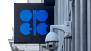 FILE - The logo of the Organization of the Petroleoum Exporting Countries (OPEC) is seen outside of OPEC's headquarters in Vienna, Austria, Thursday, March 3, 2022. The OPEC oil cartel led by Saudi Arabia and allied producers including Russia will try to agree Thursday, Nov. 30, 2023 on cuts to the amount of crude they send to the world, with prices having tumbled lately despite their efforts to prop them up. (AP Photo/Lisa Leutner, file)