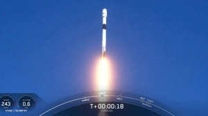 In this image from video provided by SpaceX, South Korea launches its first military spy satellite from Vandenberg Space Force Base, Calif., Friday, Dec. 1, 2023. Using SpaceX's Falcon 9 rocket, it was the first of five spy satellites South Korea plans to send into space by 2025 under a contract with SpaceX. The launch took place a little over a week after North Korea claimed to put its own spy satellite into orbit for the first time as tensions rise between the rivals. (SpaceX via AP)