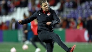 Canada's Christine Sinclair warms up before a friendly match against Australia at Starlight Stadium in Langford, B.C., on Friday, December 1, 2023. THE CANADIAN PRESS/Chad Hipolito 