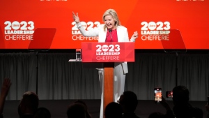 Incoming Ontario Liberal Party Leader Bonnie Crombie speaks after being declared the winner of the Ontario Liberal Party leadership race, in Toronto, Saturday, Dec. 2, 2023. THE CANADIAN PRESS/Chris Young