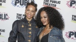 FILE - Alicia Keys, left, and Maleah Joi Moon attend the "Hell's Kitchen" Off-Broadway opening night at The Public Theater on Sunday, Nov. 19, 2023, in New York. Keys semi-autobiographical stage musical is moving from off-Broadway to the Shubert Theatre this spring. (Photo by Andy Kropa/Invision/AP, File)