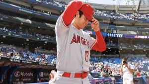 Los Angeles Angels designated hitter Shohei Ohtani (17) takes the field ahead of MLB baseball action against the Toronto Blue Jays in Toronto, Sunday July 30, 2023. THE CANADIAN PRESS/Cole Burston