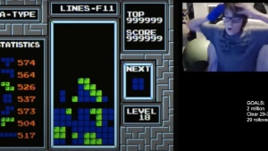 In this image taken from video, 13-year-old player named Willis Gibson reacts after playing a game of Tetris. Gibson, who in late December became the first player to officially "beat" the original Nintendo version of the game. By breaking it, of course. Technically, Gibson - aka “blue scuti” in the gaming world -  made it to what gamers call a "kill screen," a point where the Tetris code glitches, crashing the game. (Willis Gibson via AP)