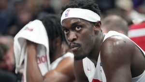 Toronto Raptors forward Pascal Siakam sits on the bench during the first half of an NBA basketball game against the Utah Jazz, Friday, Jan. 12, 2024, in Salt Lake City. (AP Photo/Rick Bowmer) 