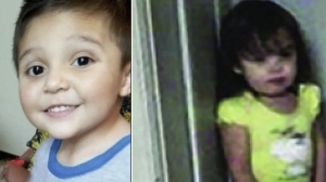This combo of images provided by the Pueblo, Colo. Police Department, shows two children police in Pueblo, Colo., are searching for. (Pueblo Police Department via AP)