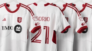 Toronto FC unveiled its new so-called 'community kit' on Thursday, Feb. 15, 2024. The MLS club will primarily wear the new uniform for away games. THE CANADIAN PRESS/HO-Toronto FC **MANDATORY CREDIT** 
