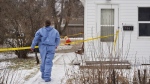 Forensic investigators on the scene of an ongoing investigation regarding five deaths in southern Manitoba, in Carman, Man., Monday, Feb. 12, 2024. People in Carman, Manitoba are scheduled to gather today for the funeral of five people killed in what RCMP have called an unimaginable tragedy. THE CANADIAN PRESS/David Lipnowski
