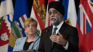 Manitoba Transport Minister Lisa Naylor listens as Minister of Emergency Preparedness Harjit Sajjan responds to a question during a news conference following meetings with provincial partners, Wednesday, February 21, 2024 in Ottawa. THE CANADIAN PRESS/Adrian Wyld
Adrian Wyld