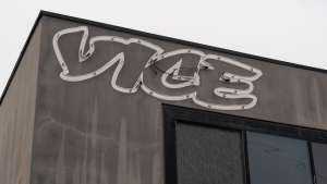 FILE - A logo of Vice Media is seen on the facade of its office building in Los Angeles, Monday, May 15, 2023. (AP Photo/Jae C. Hong) 