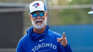 Toronto Blue Jays bench coach Don Mattingly gives instruction during Spring Training action in Dunedin, Fla. on Friday, February 23, 2024. THE CANADIAN PRESS/Frank Gunn