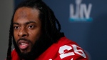 FILE - In this Jan. 30, 2020 file photo San Francisco 49ers cornerback Richard Sherman speaks during a media availability in Miami, for the NFL Super Bowl 54 football game against the Kansas City Chiefs. (AP Photo/Wilfredo Lee, file) 